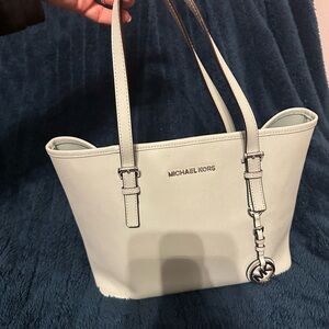 Michael Kors Light Green Tote with Silver Details